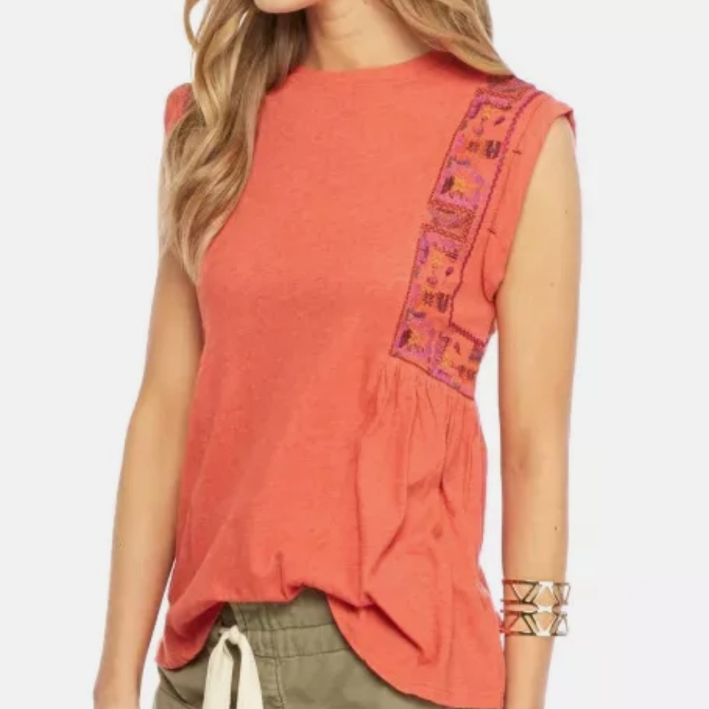 Free People Marcy Red Orange Peplum Tank women size M